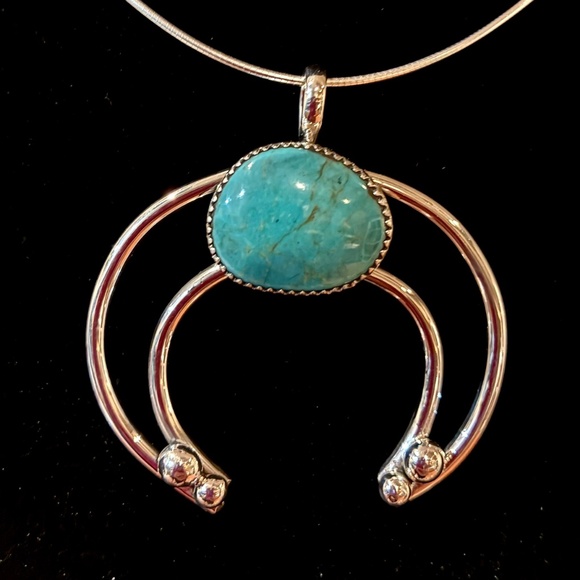 Navajo Turquoise & Sterling 925 Silver Necklace, Stamped & Signed - Picture 2 of 5